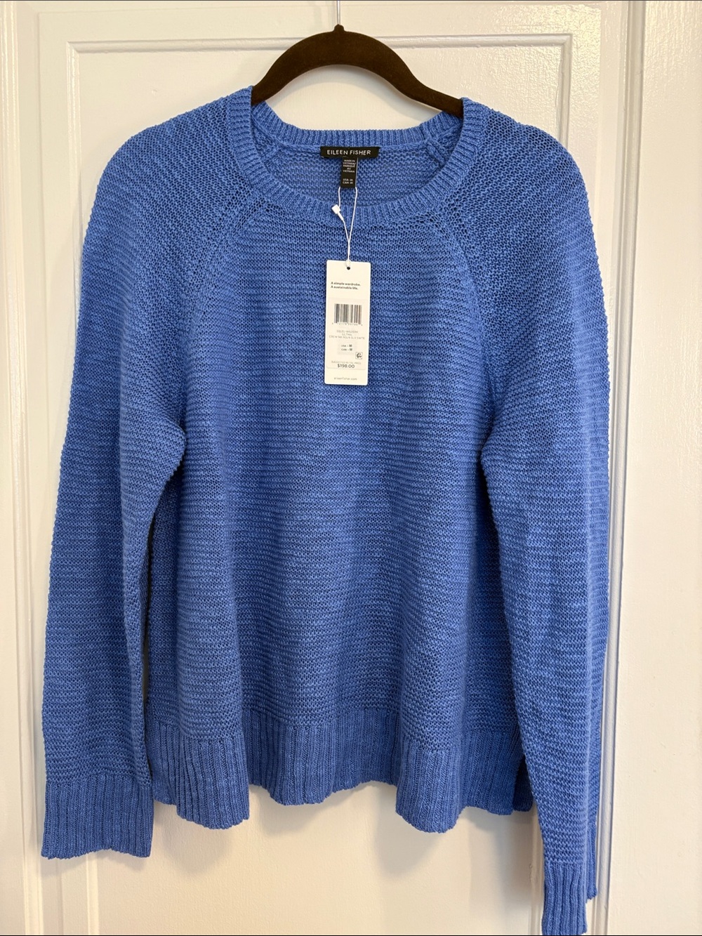 Eileen Fisher Cornflower Blue Cotton Crewneck Sweater
